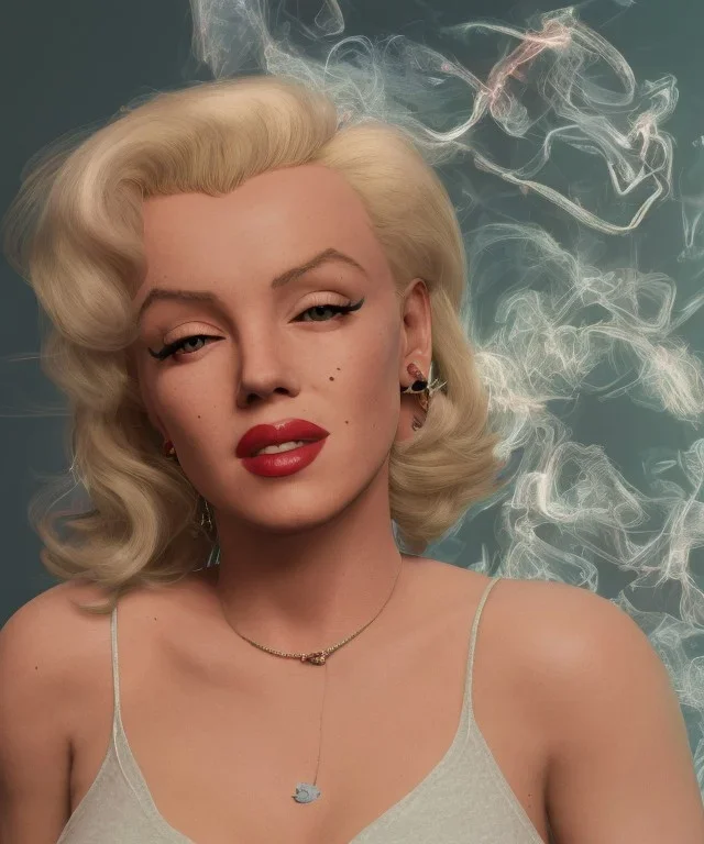 Marilyn Monroe, in full growth, smokes a cigarette, cyberpunk2077, photorealistic, 4k