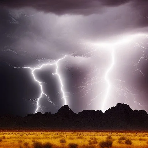 desert, storming, lightning, rain, mountains, black and white, road, landscape