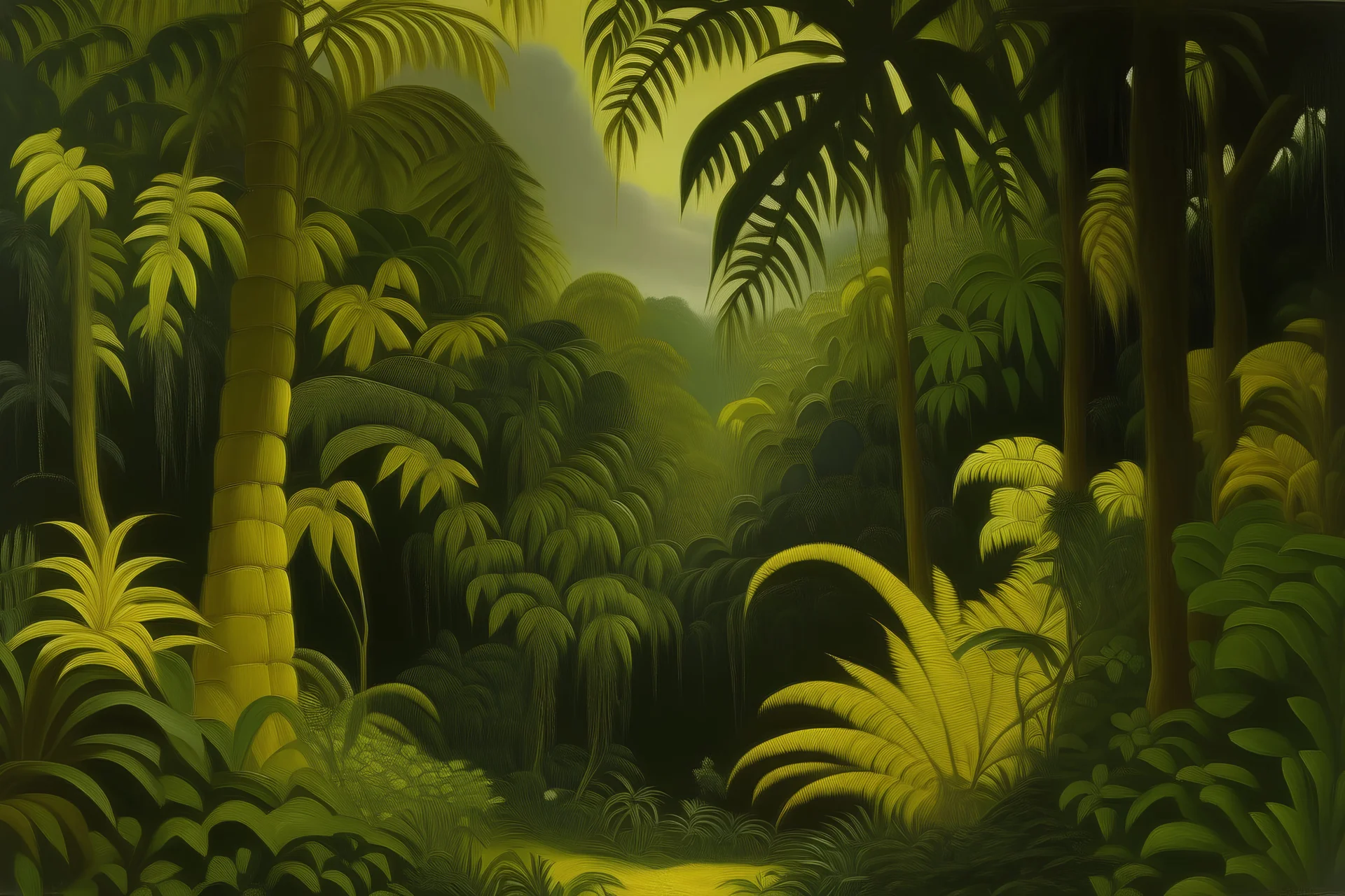 A dark yellow olive jungle painted by Henry-Robert Brésil