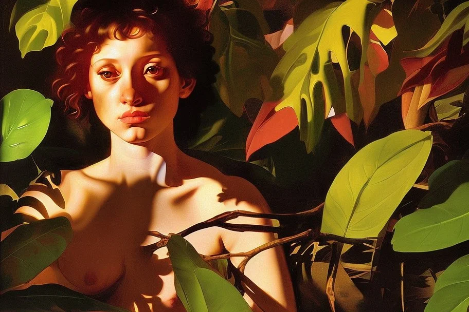 woman in colorful jungle by Caravaggio