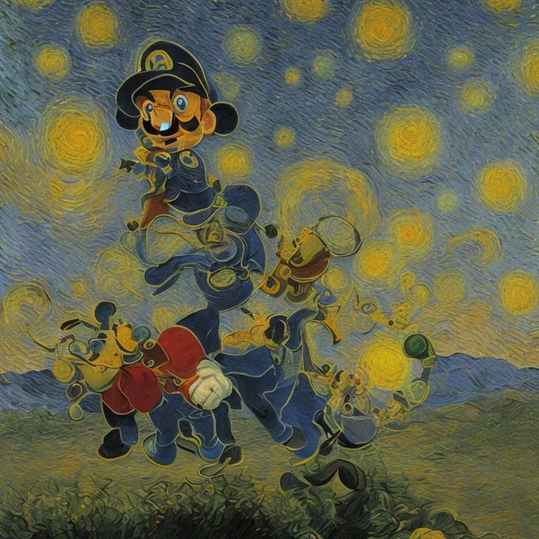 Portrait de super mario par Van Gogh