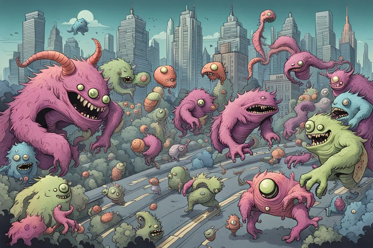 the city of the future, monsters are running around the city