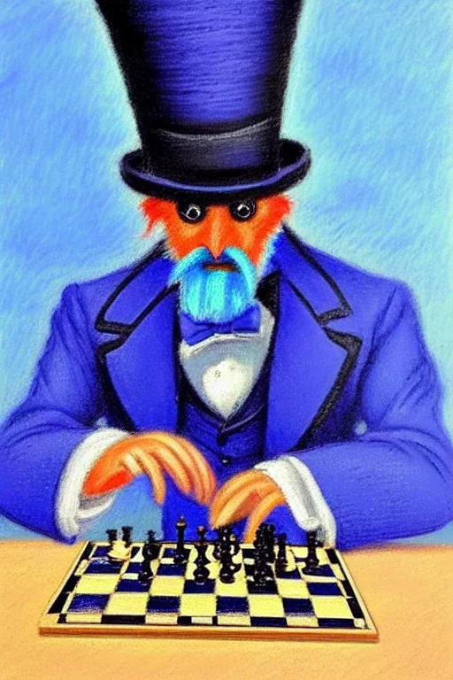 large hairy blue spider wearing a top hat and playing chess, neo-impressionism, trending on artstation, jungle setting, pastel colors,