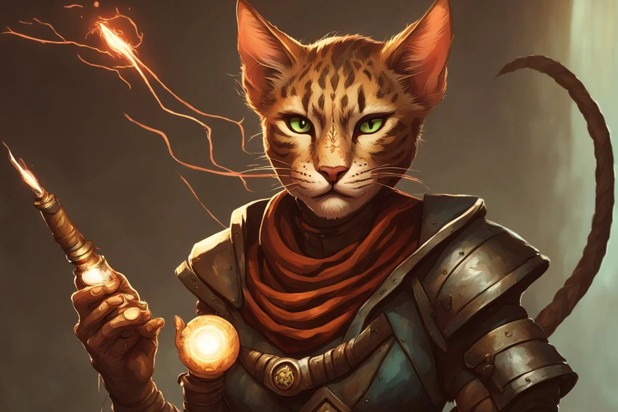 female khajiit artificer from d&d who uses Tesla coils as weapons