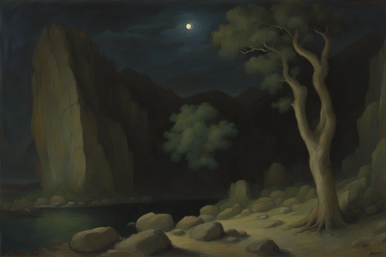 trees, night, rocks, mountains, hans am ende, and henry luyten impressionism paintings