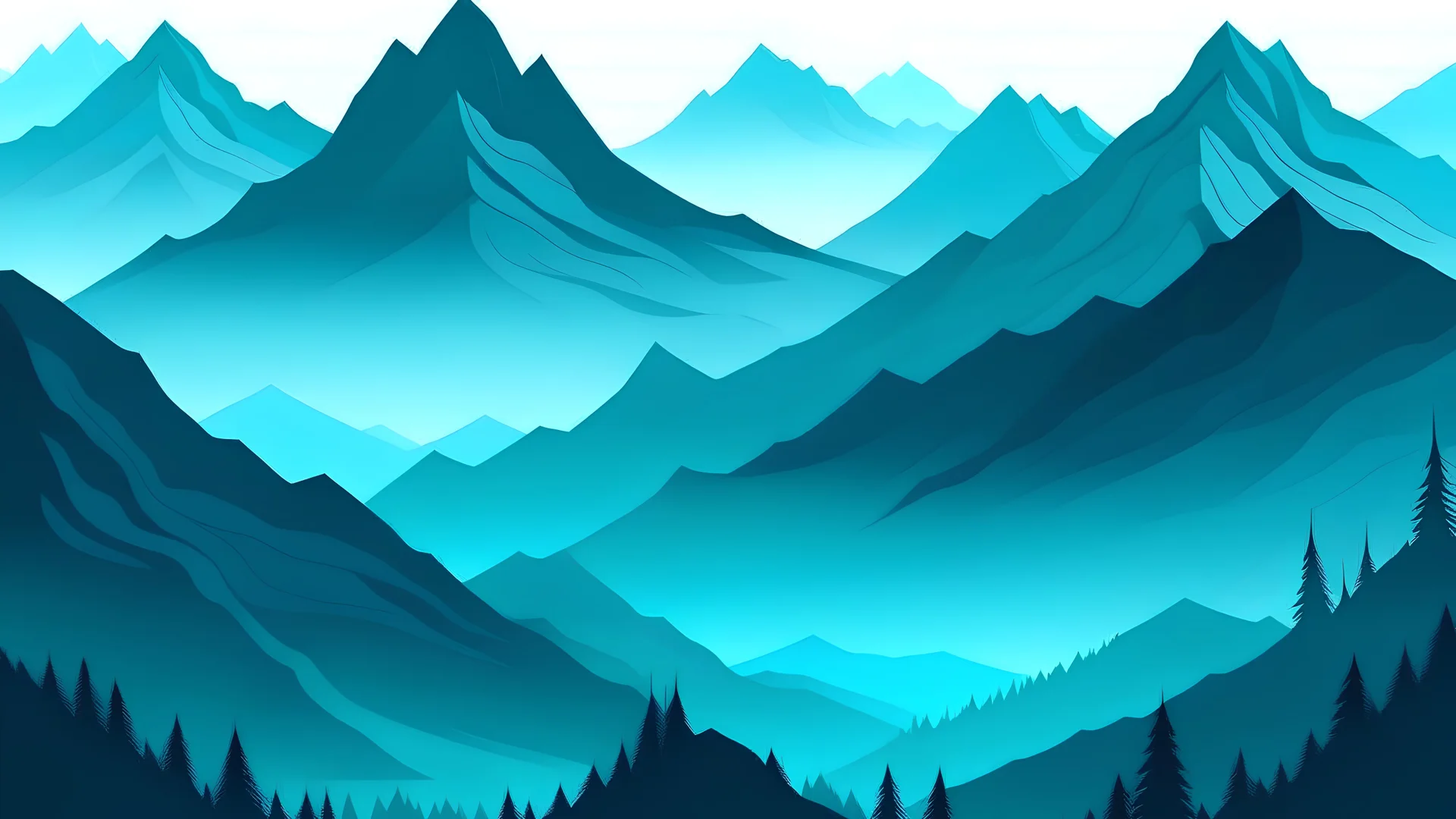 teal mountains with fog vectored