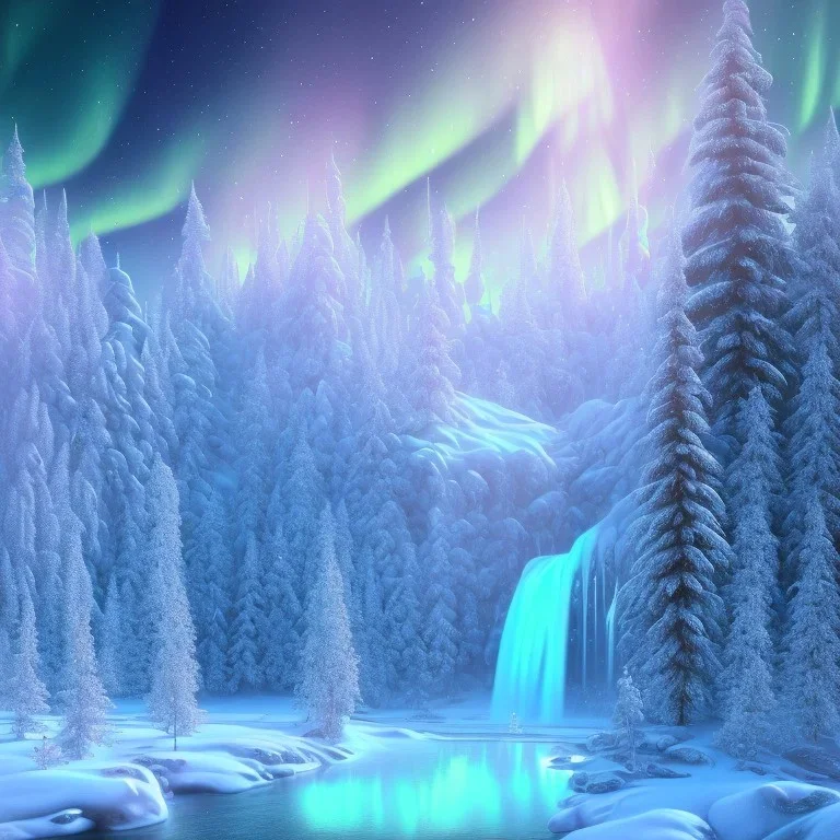 white and gold crystal background，waterfall, winter snow flakessnow, northern Lights, full of details, smooth, bright sunshine，soft light atmosphere, light effect，vaporwave colorful, concept art, smooth, extremely sharp detail, finely tuned detail, ultra high definition, 8 k, unreal engine 5, ultra sharp focus