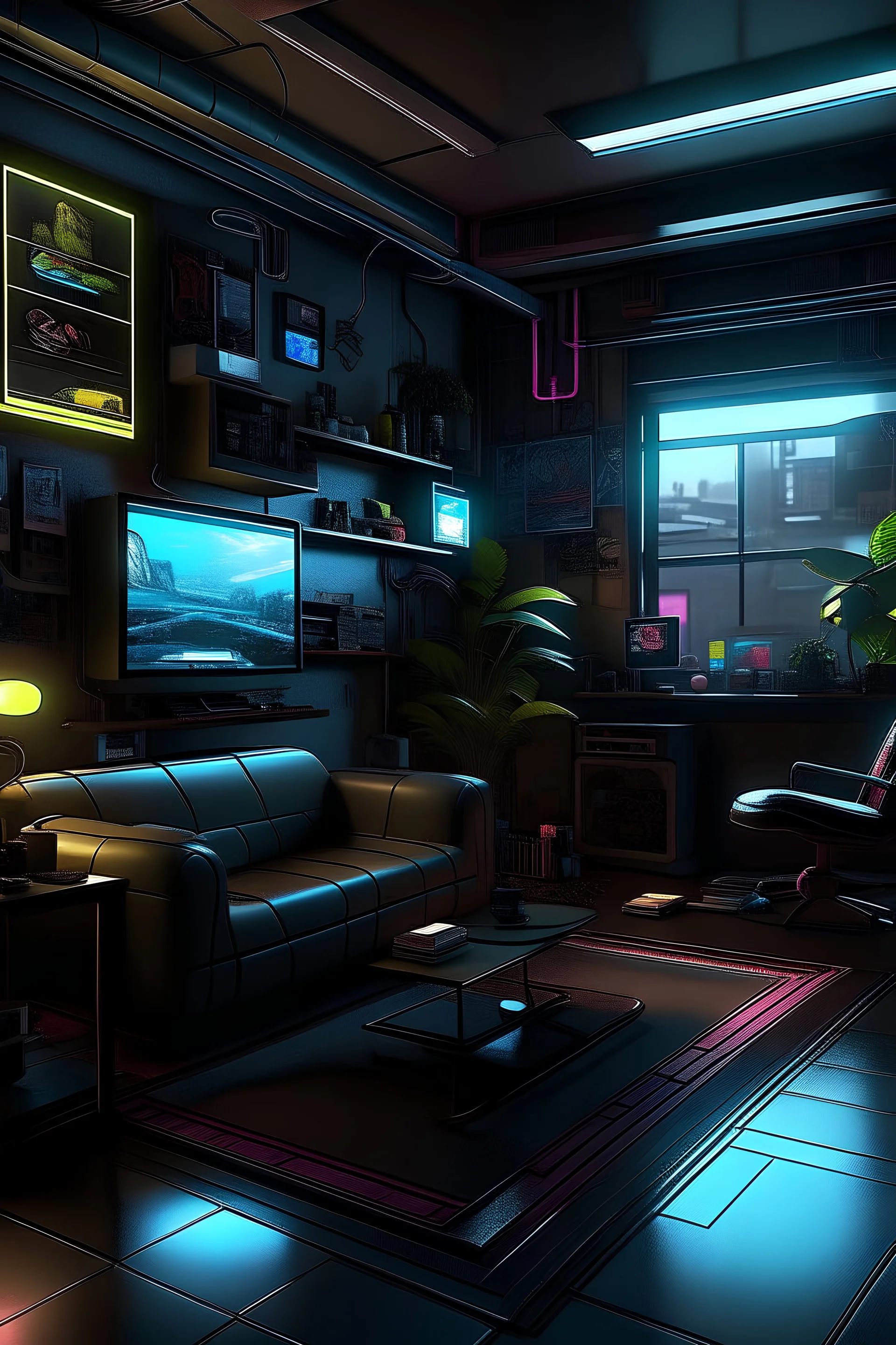 cyberpunk living room