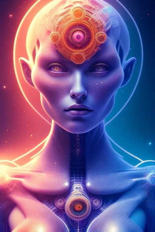 portrait full human body, meditation, third eye, universe, fourth dimension, fractal, realistic, 8k, high quality, extreme detail, symmetrical,