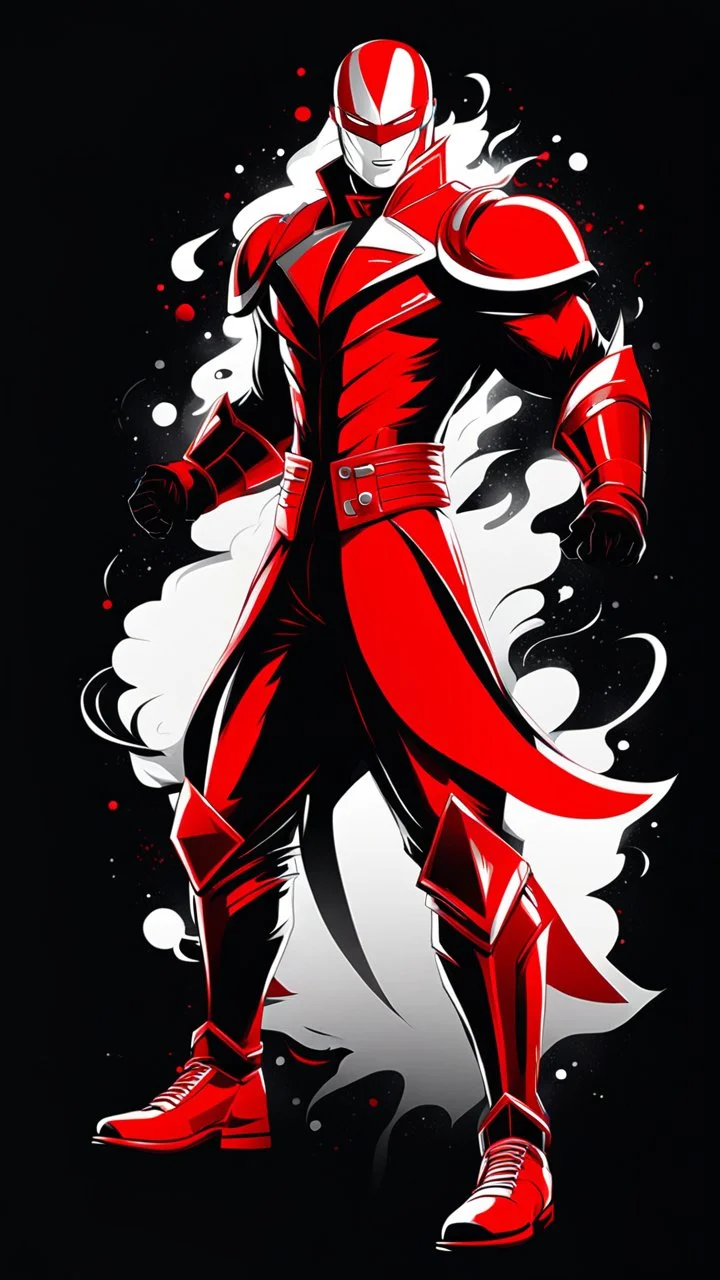 Dragman art illustration black background red and white color full body