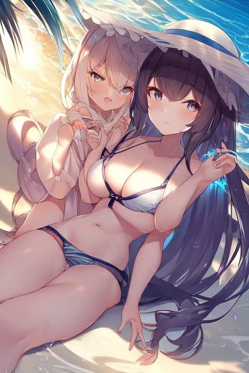 anime waifu at the beach in a bikini