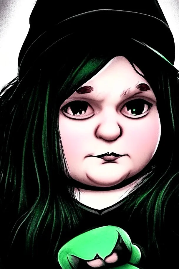 chubby cartoon gaming witch green eyes happy