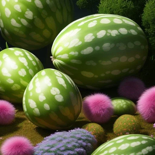 pixar style, volumetric summer garden environment and background, volumetric lighting, dramatic lighting, realistic painting of an watermelon, looking excited, detailed digital painting, extreme dense and fine fur, anime, ornate, colour-washed colors, elegant, small minutiae, tiny features, particulars, centered, smooth, sharp focus, renderman gofur render, 8k, uhd, detailed eyes, realistic shaded volumetric lighting, sunlight caustics, backlight, centered camera view