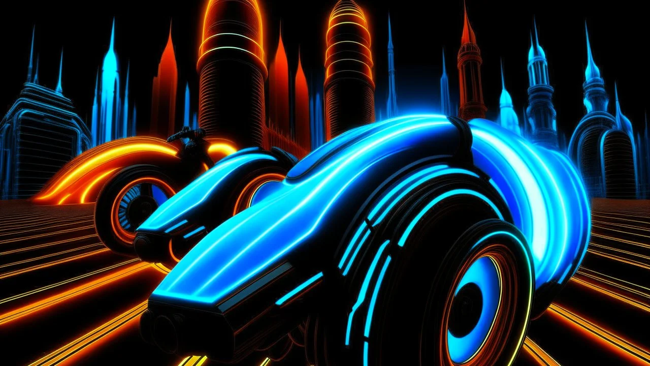 tron legacy movie, city of lights blue, red and orange, programs, motors