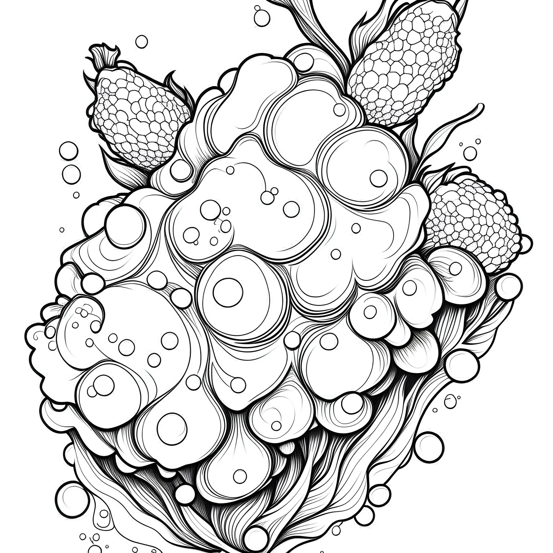 outline art for square broccoli twisted strawberry coloring page for kids, classic manga style, anime style, realistic modern cartoon style, white background, sketch style, only use outline, clean line art, no shadows, clear and well outlined