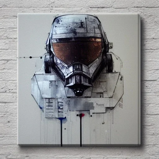 photorealistic at-at pilot helmet with weathered painting , illustration on coarse canvas by <agnes cecile> and <Yoji Shinkawa>, ornate and intricate details , soft smooth lighting, ultra detailed concept art,