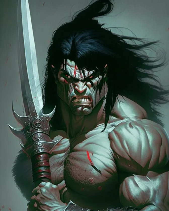 angry human berserker meaty black hair big greatsword