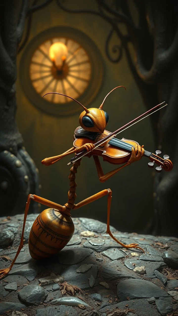 Hieronymus Bosch style nightmares ,an ant playing the violin .