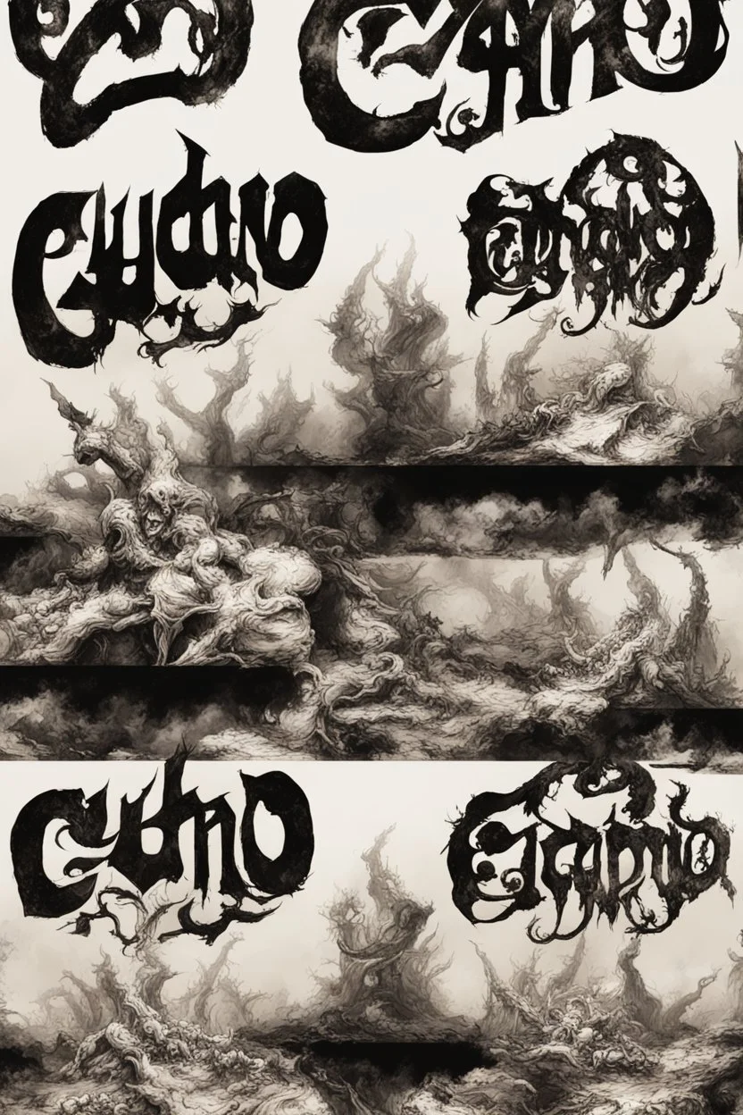 "Cydno" written in a style that fits a metal band. Nothing else... just this one word.