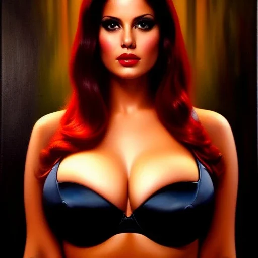 portrait of beautiful busty Julie from heavy metal fakk 2 painting by Brom , oil on canvas, cinematic composition, extreme detail,fit full head inside picture,8k