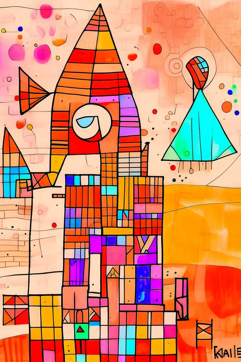 ink transfer in the style of Paul klee the twittering machine