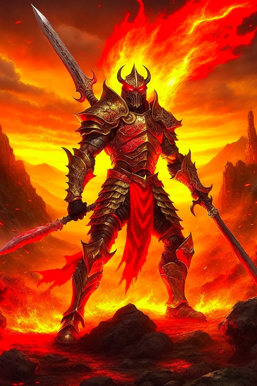 Behold the powerful and aweinspiring Pyroclastic Warrior a formidable force that emanates immense strength and ferocity clad in armor forged from volcanic rocks and imbued with the fiery essences of molten lava and scorching magma ready to unleash a cataclysmic inferno upon its adversaries with each swing of its blazing sword leaving behind a trail of devastation and charred remains in its wake a true embodiment of raw elemental power and unyielding determination, a majestic and awe-inspiring fo