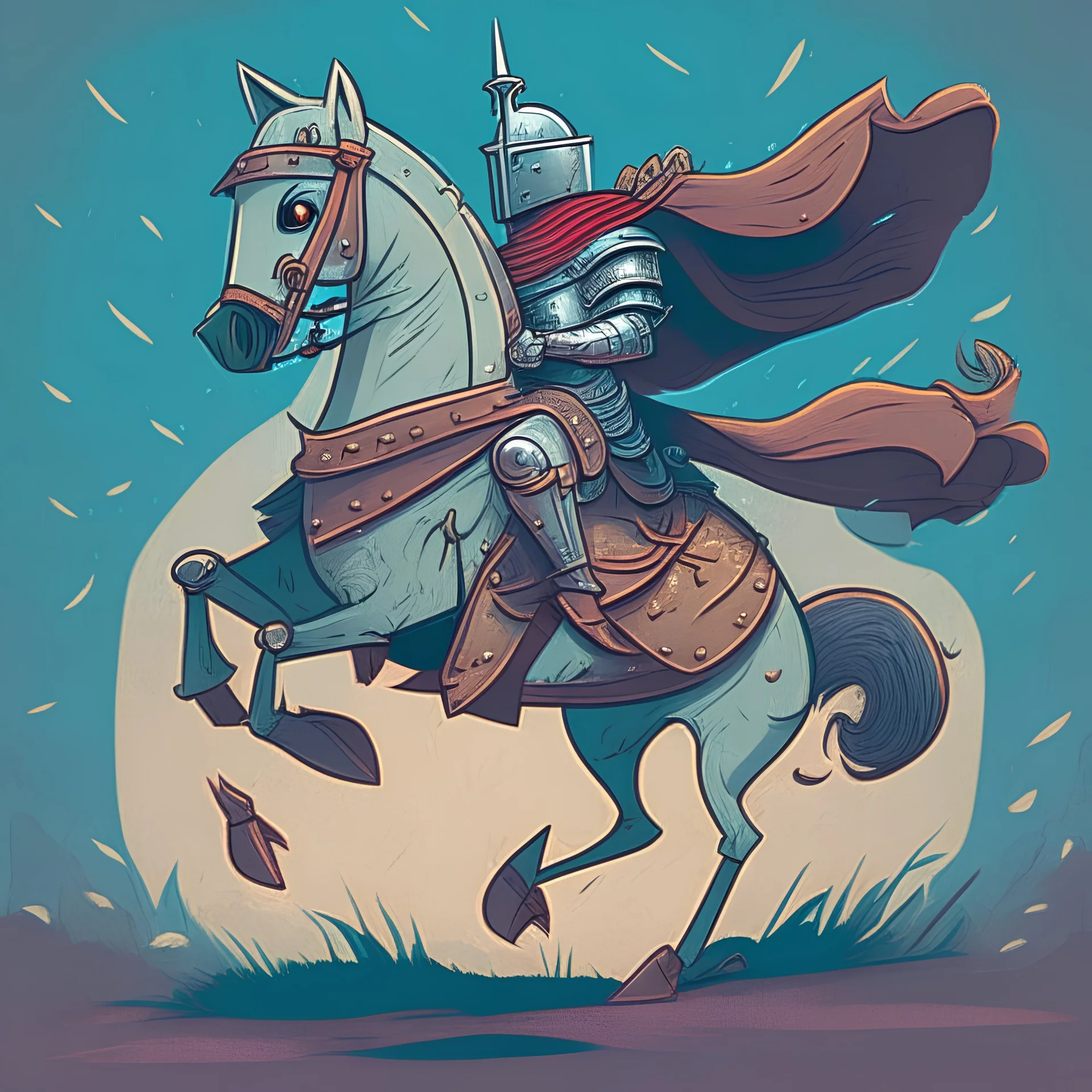 Knight on a horse, cartoony, fantasy, comic style