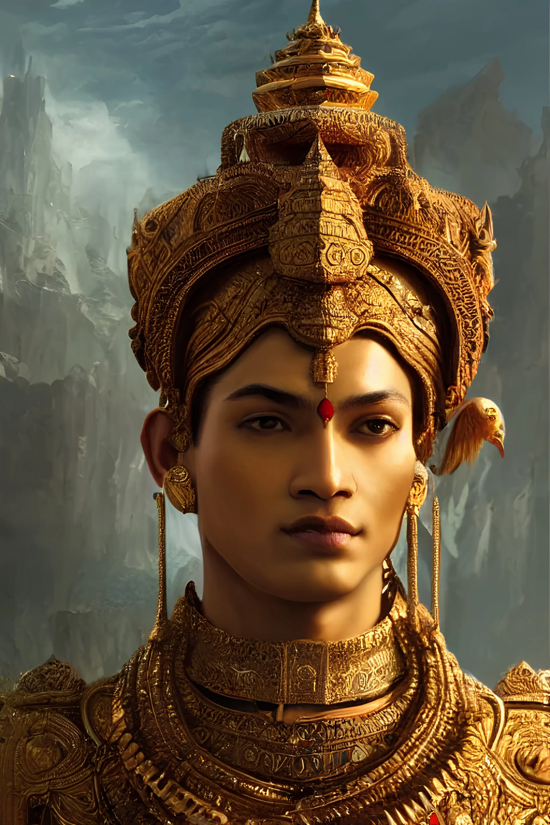 indian god, close - up portrait, powerfull, intricate, elegant, volumetric lighting, scenery, digital painting, highly detailed, artstation, sharp focus, illustration, concept art, ruan jia, steve mccurry