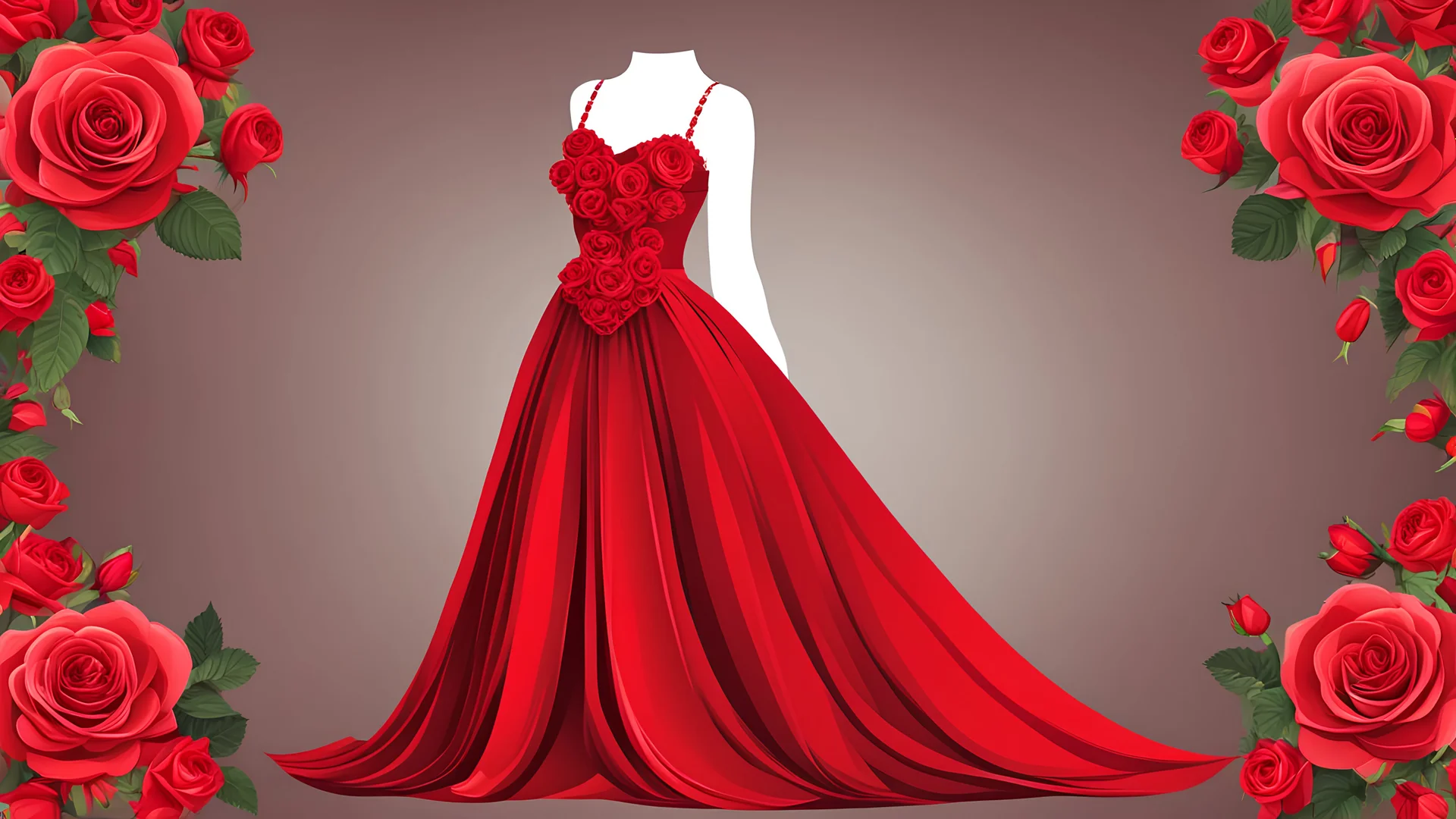 Fashion Body Figure Template , vector illustration,Wear a red dress made of roses