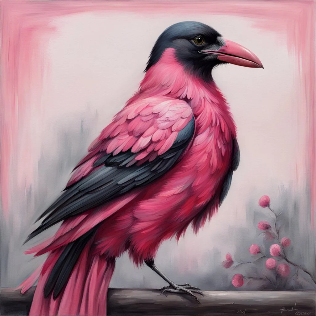 Pink Crow with scarf .19th painting