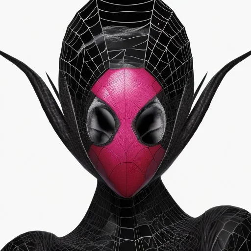 This spider woman is a formidable sight to behold, with the body of a human woman and the head and legs of a spider. She is dressed in a sleek black and red leather suit, with a hood that covers her spider head. Her skin is covered in shimmering black scales, and her eyes glow a bright, otherworldly green. She is fast and agile, able to climb walls and ceilings with ease. She has venomous fangs and sharp claws, and she can spin webs of magical energy to ensnare her enemies. She is intelligent an