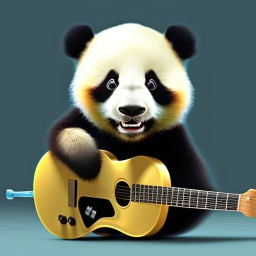 Carbon as a cute baby panda playing electric guitar with long hair, by pixar