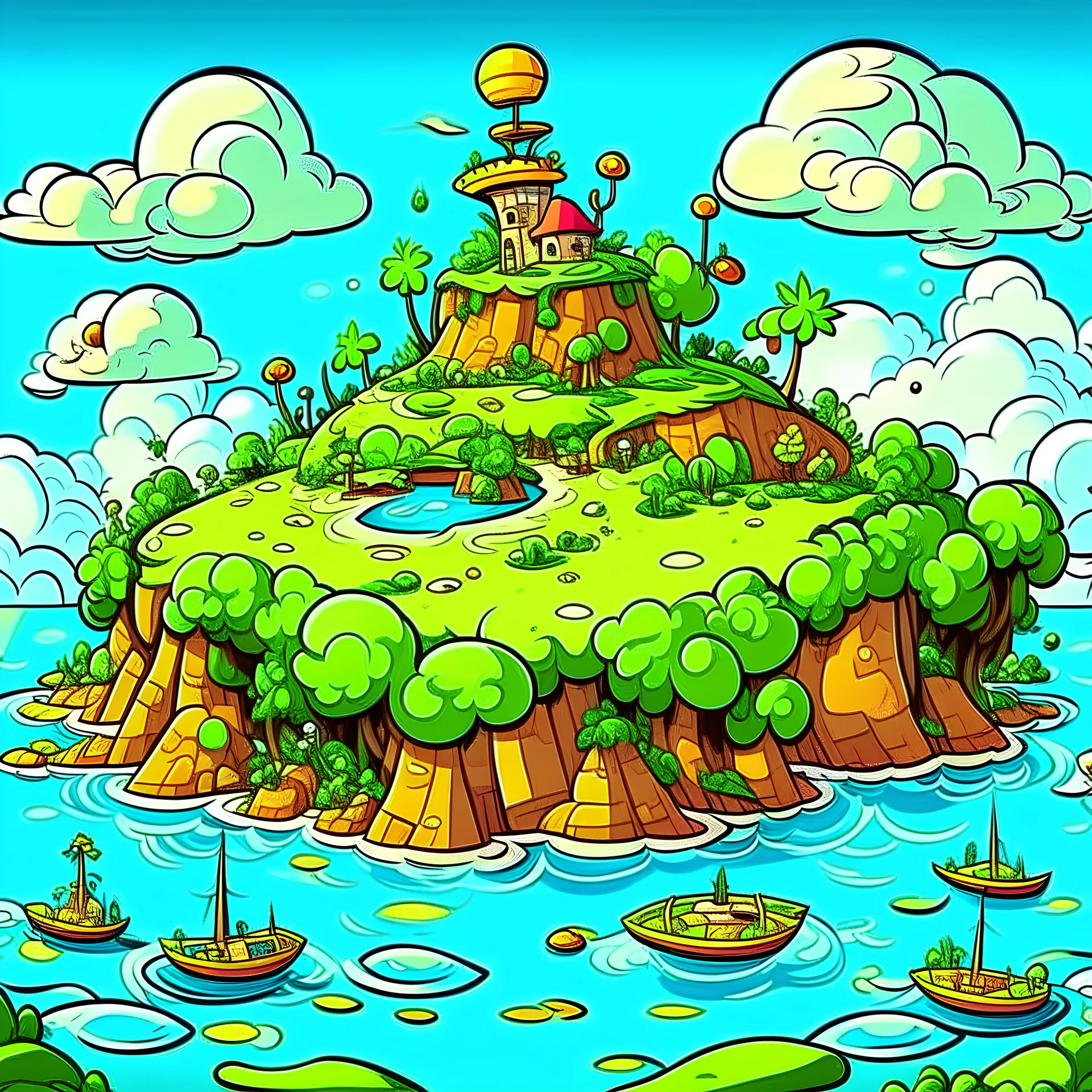 trippy cartoon island