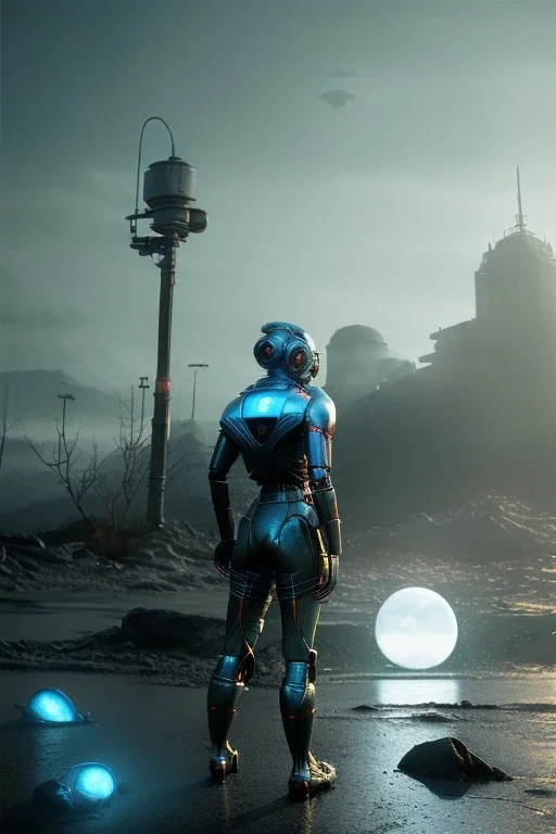 Ultra Realistic retro sci-fi scene, portrait, blonde woman, sweet young Marilyn Monroe face, perfect iris, tight latex coat, Strange planet background, Retro sci-fi style helmet, fog, rain, soft color, highly detailed, unreal engine 5, ray tracing, RTX, lumen lighting, ultra detail, volumetric lighting, 3d, finely drawn, high definition, high resolution.