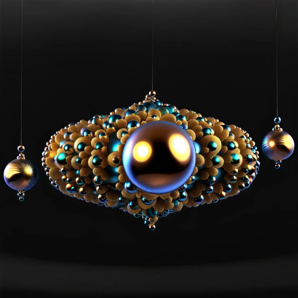 a mandelbulb 3d fractal made of metallic random color iso spheres a pertty artistc background