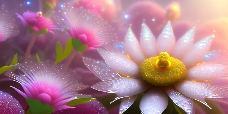 one big crystal subtle flower in a galactic ambiance with a beautiful fairy, transparent petals, delicate colors, in the foreground, full of details, smooth，soft light atmosphere, light effect，vaporwave colorful, concept art, smooth, extremely sharp detail, finely tuned detail, ultra high definition, 8 k, unreal engine 5, ultra sharp focus