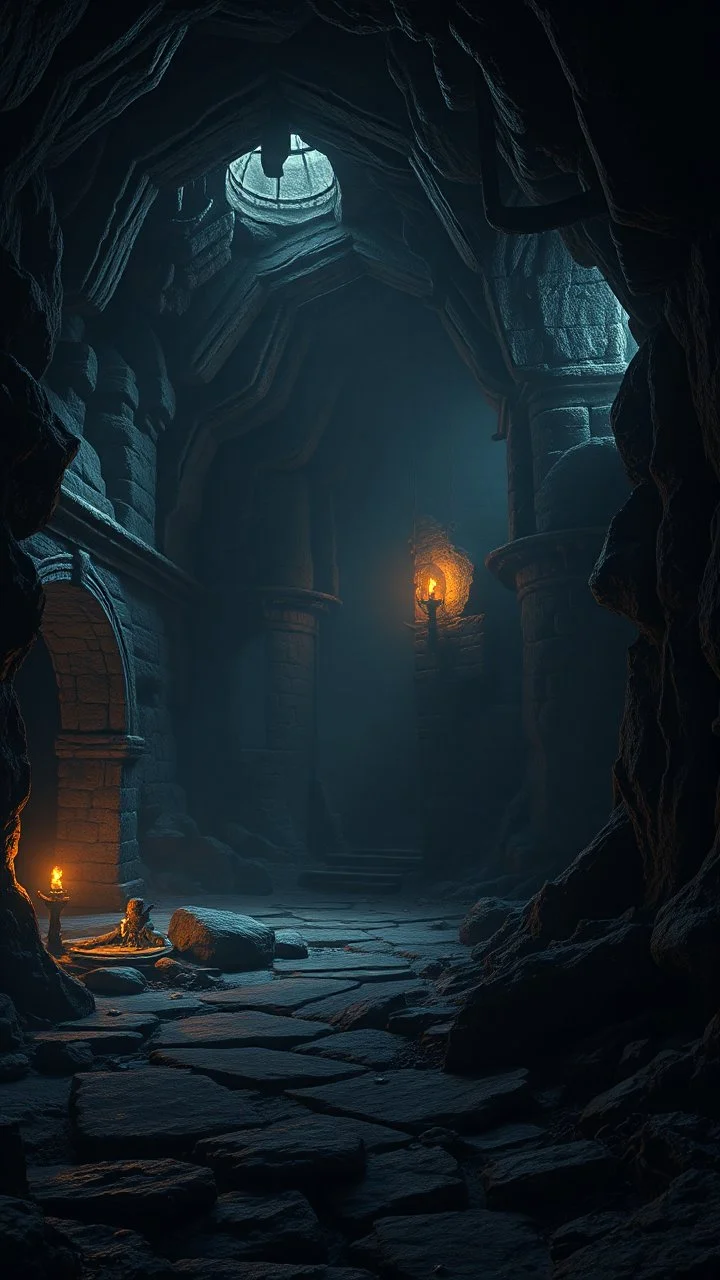 Busch painting style nightmare, Create a 3d rendering full-height image of a grim and dark scene. Ensure the final images exhibit the utmost quality, with the play of a torch-lit dungeon encompassing 4K, 8K, and 64K resolutions, with 3D rendering that manifests in photorealistic, hyperrealistic, and highly detailed representations. Employ techniques such as HDR, UHD,