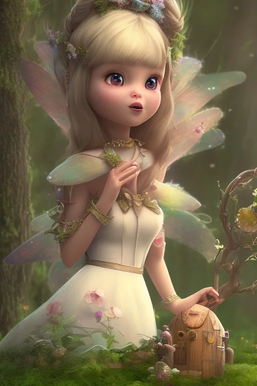 Fat and adorable fairy in Forrest background. Style should be like the movie " up"