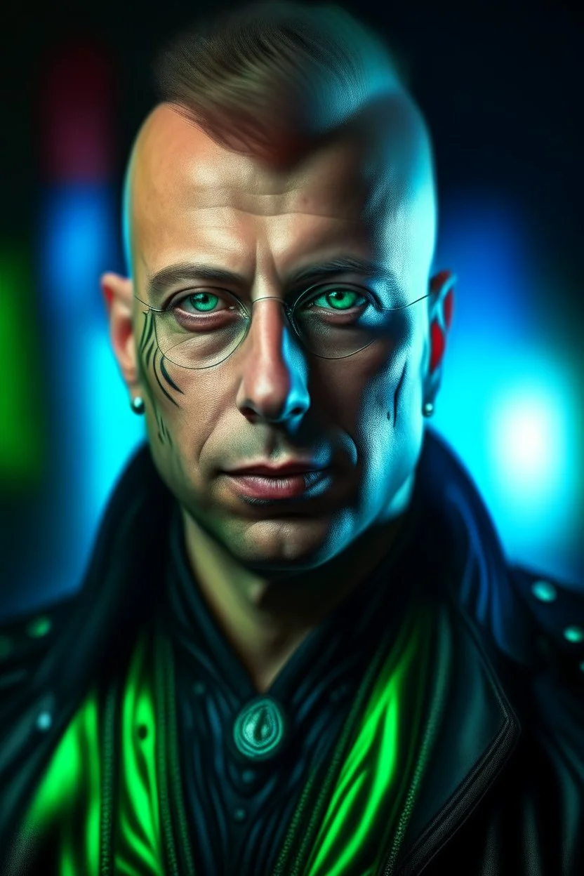 hyper real oil painting of cyberpunk Toreador vampire portrait with clear blue-green eyes in spotlight feeling in control, zeiss prime lens, bokeh like f/0.8, tilt-shift lens 8k, high detail, smooth render, down-light, unreal engine, prize winning