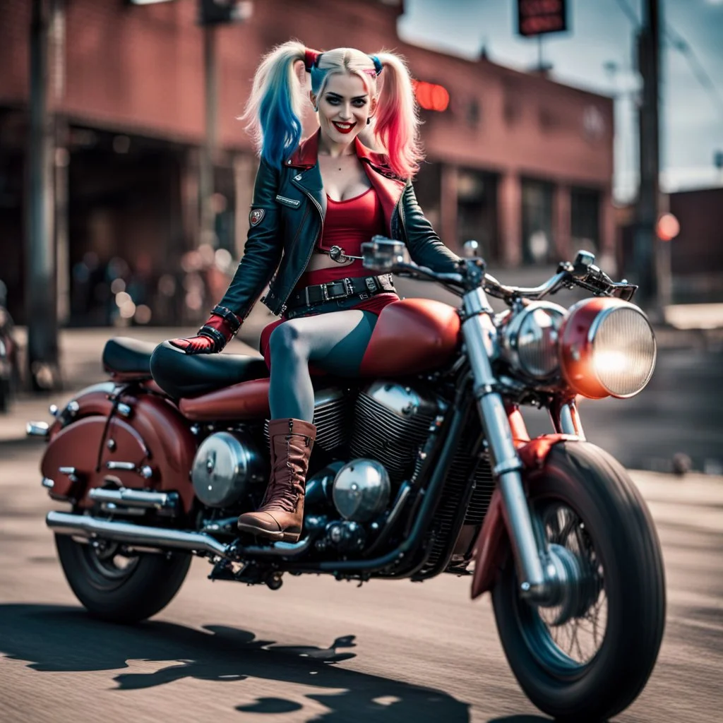 Harley Quinn on a Harley-Davidson.