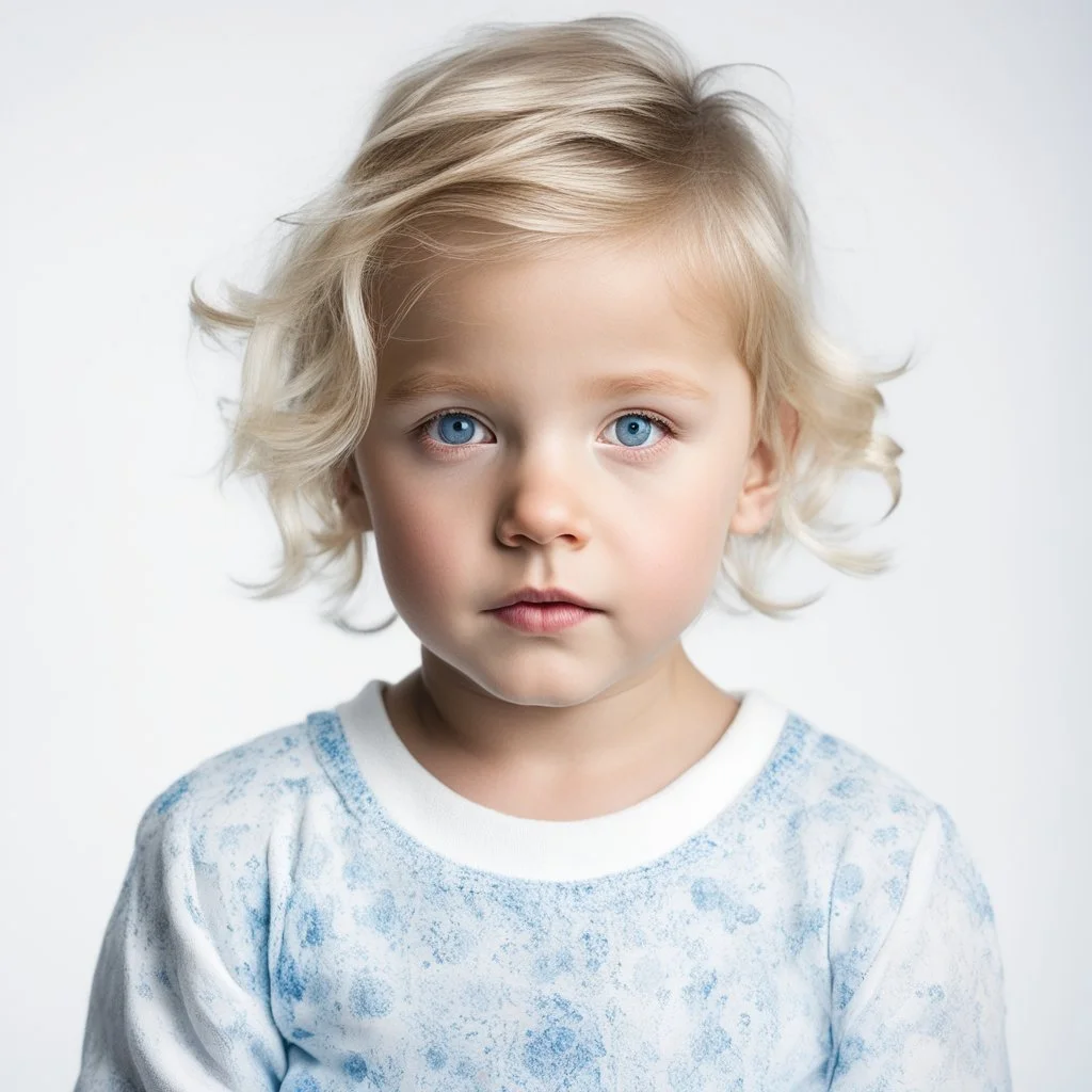 a raw photo of a young child natural lighting ,looking at the viewer, attractive, accessories, highly detailed, Blue eyes, conceptual, full body, white background