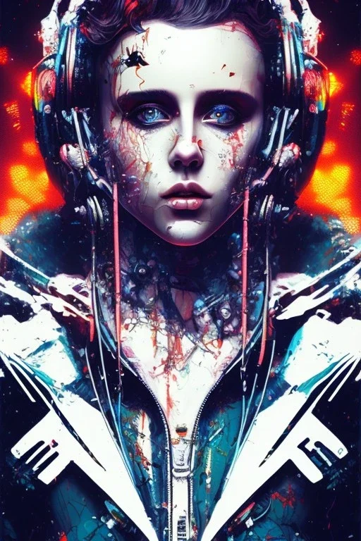 Danish singer MØ face,Abstract Yoji Shinkawa,cyberpunk, neon tones,