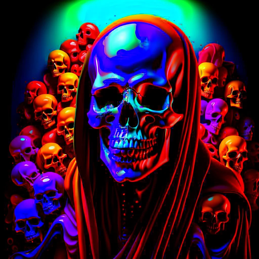 ultra high image quality, hell-tech infused Grim Reaper Close-up of an set against AMOLED-worthy pure black backdrop, fantasy art style infused with filter, tailored for vertical wallpaper, exclusive design with no duplicates, radiating beauty suitable for a PC screen image, vivid colors, ultra fine, digital painting.