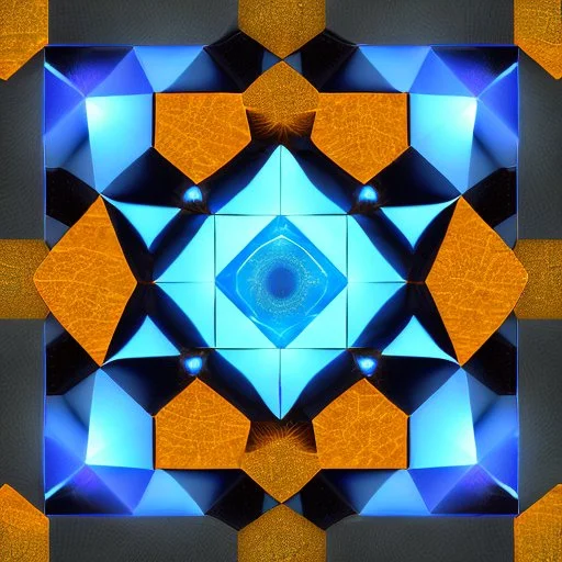 a blue metallic 4d cube inside a 4d orange rotating cube in a 4 dimension environment