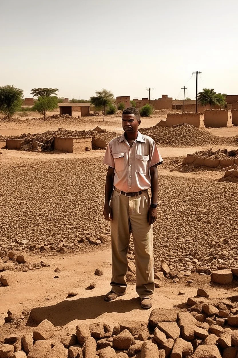 Sudan, destroyed city, one man standing