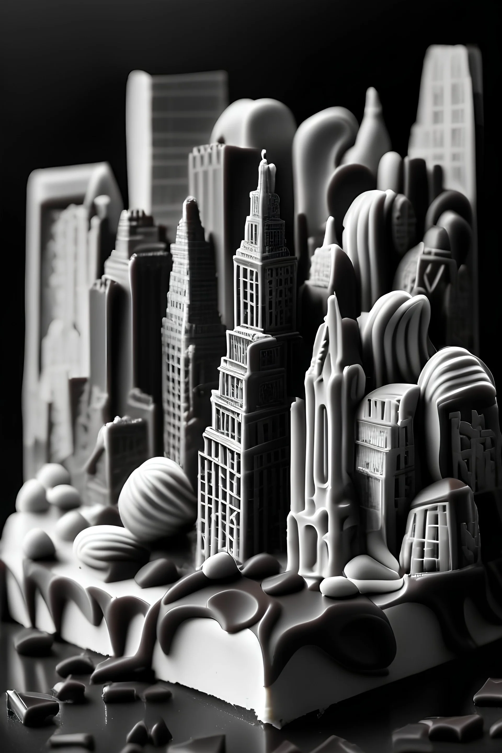 ville en chocolat noir et blanc