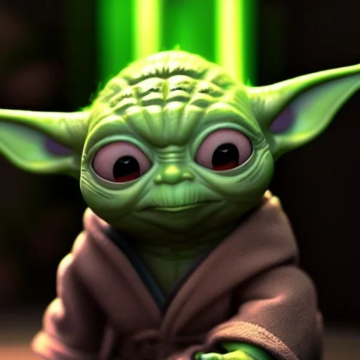 Chibi yoda, pixar 2022, modern Disney style, octane render