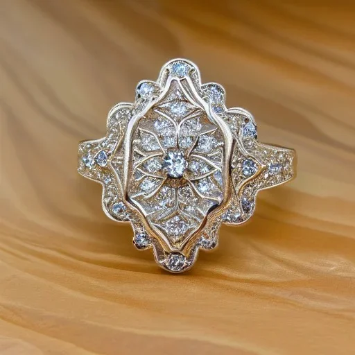 platinum and diamond art noveau ring, filigree, floral, breathtaking, highly ornate, delicate, intricate, photorealistic, high fashion, fine jewellery, luxury, designer