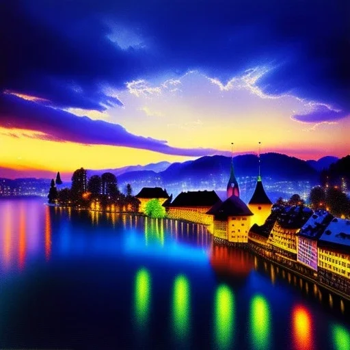 Lucerne, Switzerland,aerial view,cloudy,extremely detailed digital painting, high resolution,8k, realistic, beautiful, volumetric lighting, mystical colors ,perfectly centered image, perfect composition, rim light, beautiful lighting,masterpiece, stunning scene, raytracing, anatomically correct, in the style Van Gogh and robert e howard and Ken Kelley and Ohrai Noriyoshi and Simon Bisley and tomzj1.