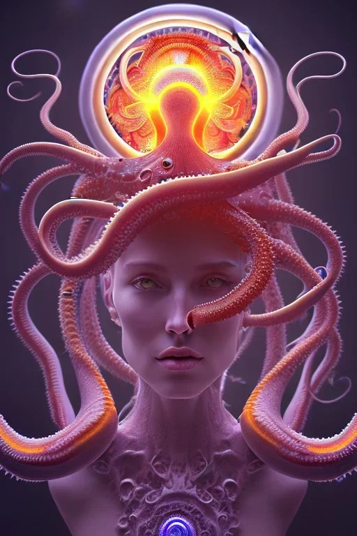 Spiritual being with Tentacles in people's mind creating reality around, wrapping Spiral around people, Psychedelic